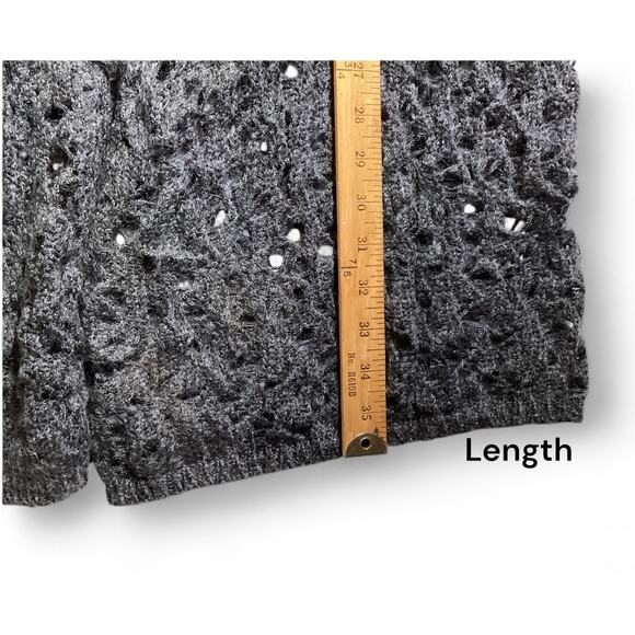 Eileen Fisher Crochet wool/mohair blend sweater cardigan 3/4 sleeves size M gray - Picture 5 of 8